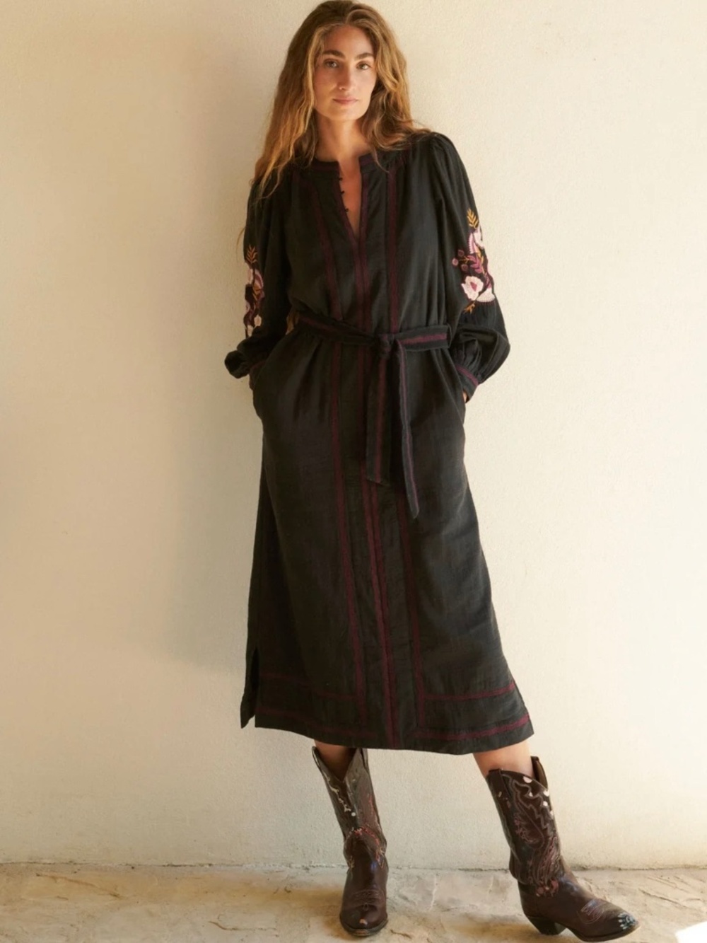 Sonmer Susan Black Embroidered Dress with Matching Belt